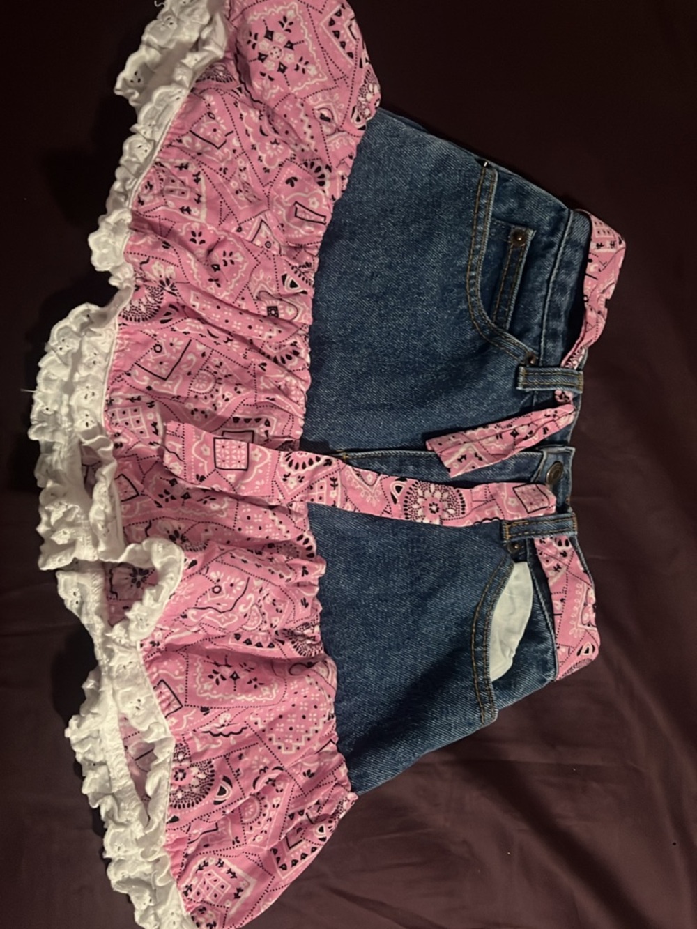 Pink Bandana Trim Denim Shorts for Women